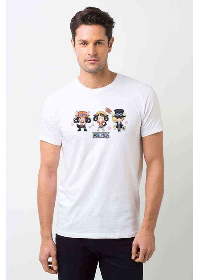 Anime One Piece Smile Baskılı Beyaz Erkek Tshirt