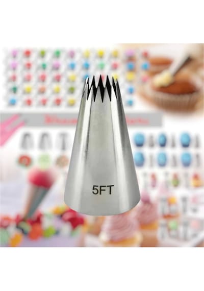 Paslanmaz Çelik Krema Sıkma Torbası Ucu Şanti Torbası Ucu, Çim Duy 1 Adet + 4 Adet Şanti Torbası 5ft Metal