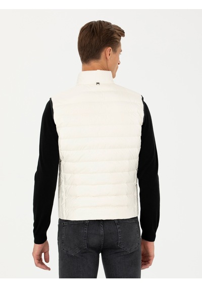 Cacharel Ekru Slim Fit İnce Kapitone Mont Yelek Bej