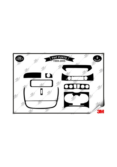 Fiat Punto 1999-2005 Torpido Konsol Trim Göğüs Maun Kaplama Set 9 Parça Siyah