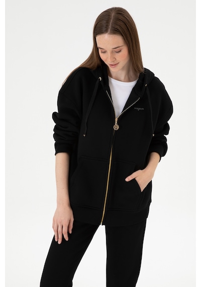 U.S. Polo Assn. Kadın Siyah Şardonlu Kapüşonlu Sweatshırt 50314130-VR046