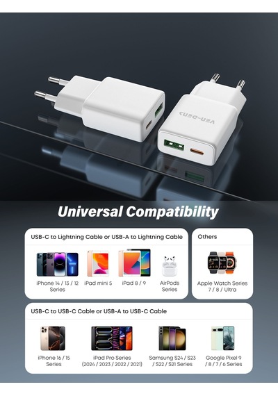 Ven-dens Vd-tc017bc 20 W Pd Type-c Hızlı Şarj Adaptörü, Kompakt Tasarım, Telefon Ve Tablet, Beyaz