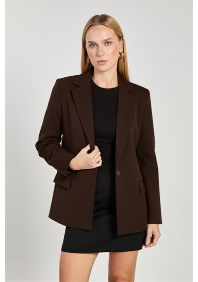 Barrels And Oıl Kadın Tek Düğmeli Blazer Ceket - Kahve Kahve