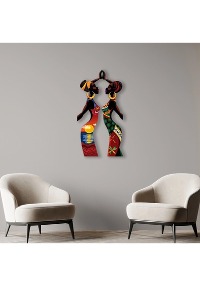 İki Afrikalı Kadın Gün Batımı - Metal Tablo - Dec0110 42 X 80 Cm Çok Renkli