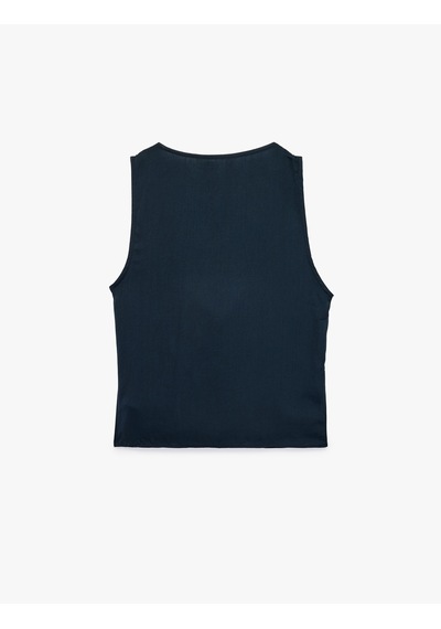 Koton Kolsuz Degaje Yaka Saten Bluz Lacivert 6sak60029pw