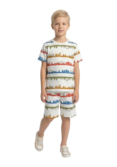 New Kids Araba Baskı Erkek Çocuk Şortlu Takım-91145 Beyaz