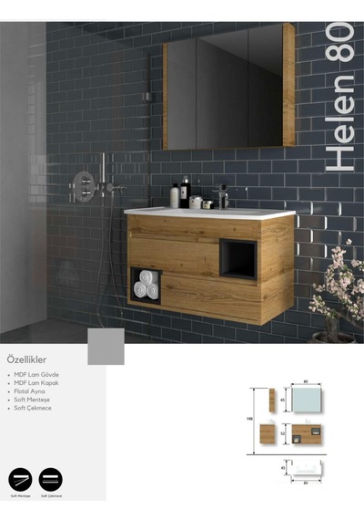 Evros Helen 80 Cm Banyo Dolabı Kahverengi