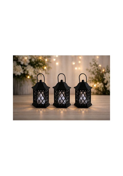 Led Mumlu Dekoratif Fener 3 Lü Set 8 Cm