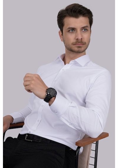 Beyaz Sedef Düğmeli Slimfit Erkek Gömlek + Kutulu Beyaz