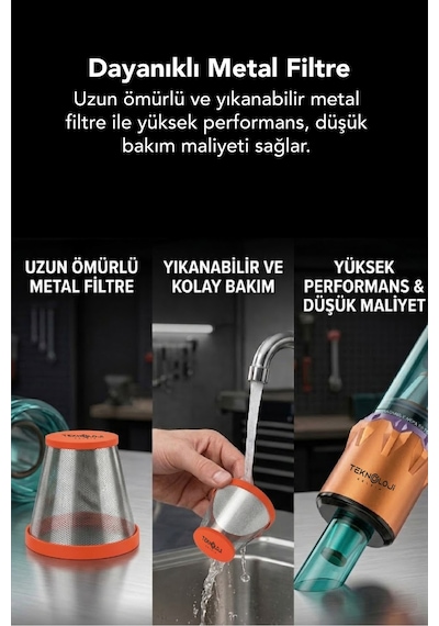 Araç İçi Süpürge Kablosuz Işıklı Göstergeli 22.000 Pa 9başlık Yedek Filtre Çantalı Çekim&üfleme 2in1