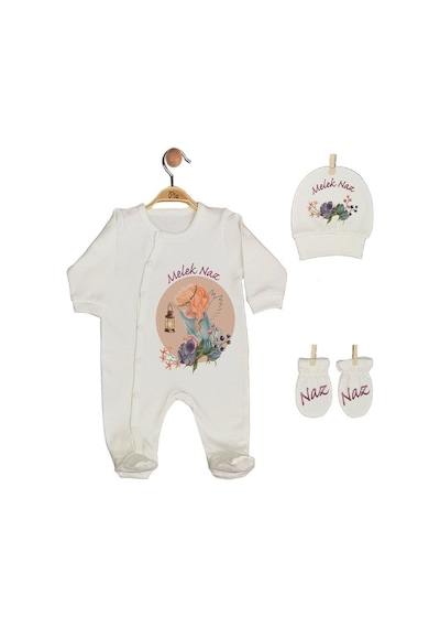 Pia Baby Gl 1930-02 İsme Özel Beşli Tulum Set Krem