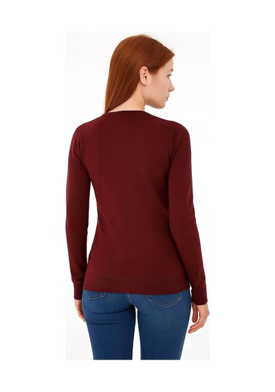 Fashion Friends Esnek V Yaka Bordo Kadın Kazak 25k0778k1 Bordo