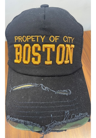 Boston Nakışlı Eskitme Vintage Model Pamuklu Cap Şapka Siyah