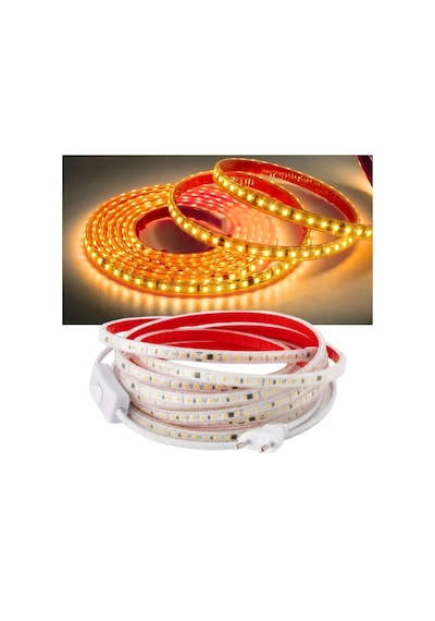 Şerit Led Amber 220v Yüksek Parlaklık 120 Led/m Tak Çalıştır Fişli Anahtarlı Silikonlu İç/dış Mekan 15 Metre