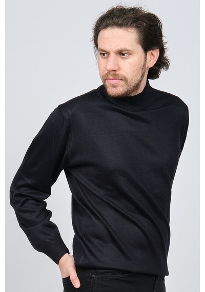 Woolen World Erkek Balıkçı Yaka Yün Kazak 5590103 Lacivert Lacivert Beyaz