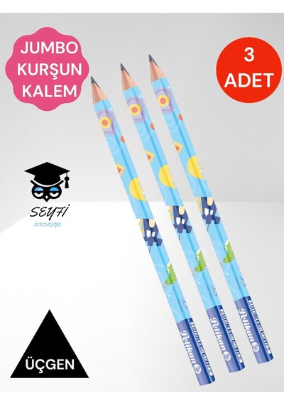 Pelikan Jumbo Üçgen Kurşun Kalem 3 Adet Combino Hayvan Desenli Başlangıç Kalemi B Derece Uzay