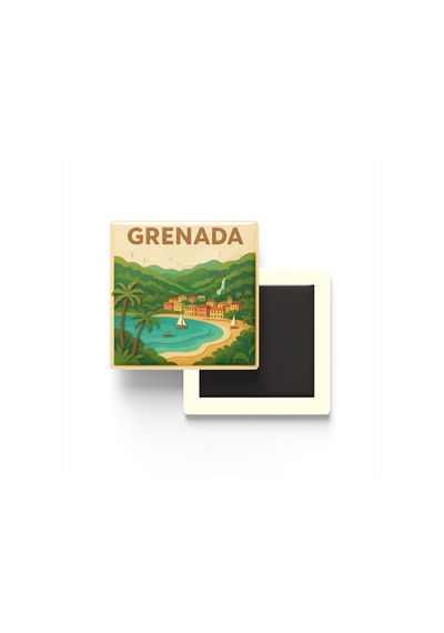 Grenada - Grenada - Paper Cut Art - Baskılı Buzdolap Magneti Kare - 9x9 Cm
