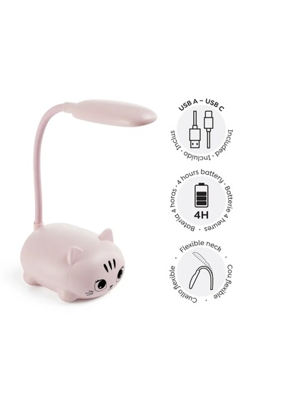 My Kitty Şarj Edilebilir Esnek Boyunlu Led Masa Lambası - Göz Dostu Gece Lambası Pembe