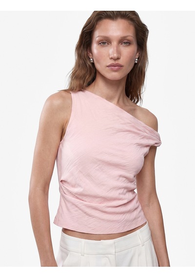 Koton Keten Görünümlü Slim Fit Kolsuz Asimetrik Kesim Kayık Yaka Bluz Pembe 6sak30086pw Gül