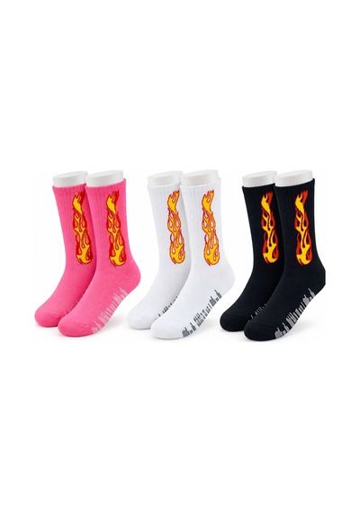 Teorastore Unisex Alev Desenli Çorap 3'lü Set Pamuklu Uzun Soket Dikişsiz Nefes Alan Günlük Spor Çorabı Yumuşak Çok Renkli