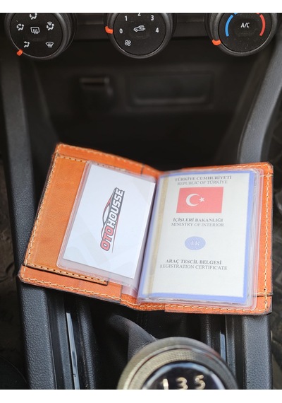 Otohousse Hakiki Deri Ruhsatlık Erkek Kadın Cüzdan Turuncu