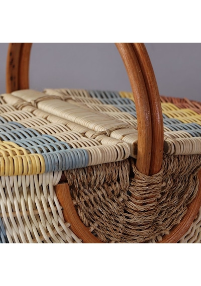 Bohem Small Boy Piknik Sepeti, Brunch Sepeti, Dekoratif Sepet, Iskandinav, Modern, Rattan