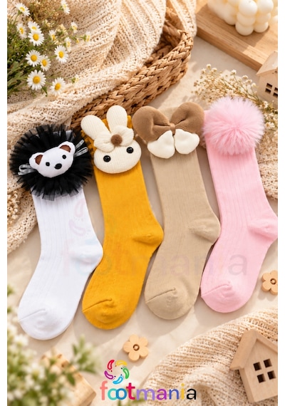 Footmania Sevimli Aksesuarlı Çocuk Çorap Seti 4 Çift Extra Yumuşak Pembe Footmania Sevimli Aksesuarlı Çocuk Çorap Seti 4 Çift Extra Yumuşak Pembe