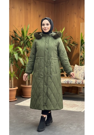 Eslemnur Belden Bağcıklı Şişme Mont 115cm Krinkıl Kumaş Yeşil