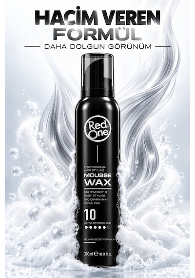 Redone Profesyonel Hair Styling Mousse Wax Ultra Strong Hold No:10 & Ultra Güçlü Tutuşlu Köpük Wax 300 Ml