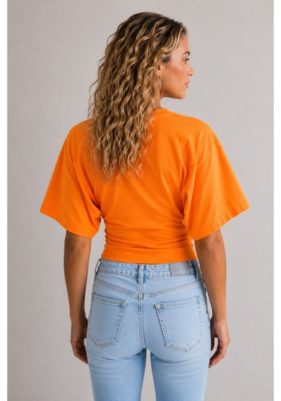 Overmax Bele Oturan Oversize Kollu Premium Crop Bluz Turuncu - 880759104 Turuncu