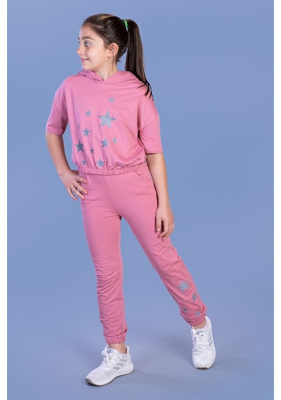 Toontoy Kız Çocuk 2'li Takım Baskılı Kısa Kollu Kapüşonlu Sweatshirt & Beli Paçası Lastikli Cepli Jogger Eşofman Altı - 2 İplik Gül Kurusu Toontoy Kız Çocuk 2'li Takım Baskılı Kısa Kollu Kapüşonlu Sweatshirt & Beli Paçası Lastikli Cepli Jogger Eşofman Altı - 2 İplik Gül Kurusu