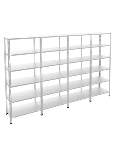 5 Katlı 4'lü Galvaniz Çelik Raf - Depo, Arşiv, Kiler, Dosya, Market Rafı 43x93 Cm-200 Cm-0.70 Mm Gri