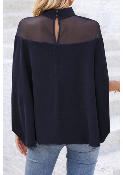 Butik İstanbul Kadın Balıkçı Yaka Tül Detaylı Yanlardan Açık Geniş Kesimli Sandy Bluz Lacivert Butik İstanbul Kadın Balıkçı Yaka Tül Detaylı Yanlardan Açık Geniş Kesimli Sandy Bluz Lacivert
