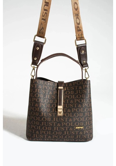 Just Polo Kadın Siyah Monogram Desenli Mıknatıslı Çıtçıt Kapama El Çantası Mh4031mh Siyah Düz