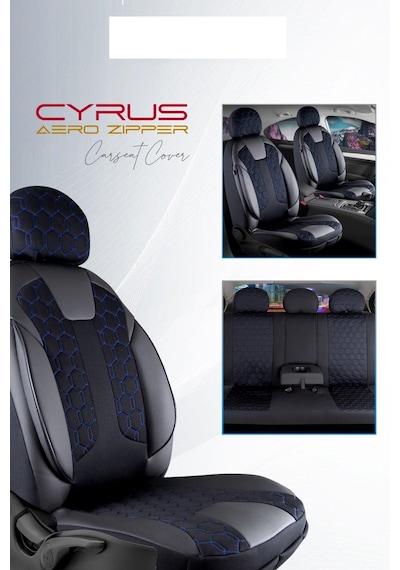 Kia Picanto Deri Detaylı Oto Koltuk Kılıfı Ön Arka Set Cyrus Siyah Mavi