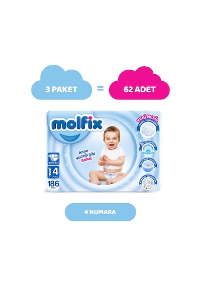 Molfix Bebek Bezi 4 Beden Maxi Avantajlı Paket 186 Adet