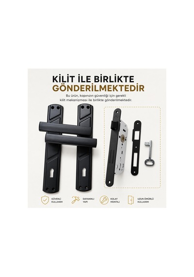 Lüx Lama Aynalı Kapı Kolu Oda Mat Siyah Ve40mm Siyah Sessiz Kilit