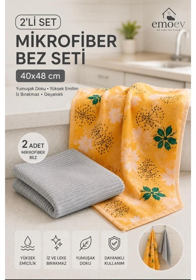 Mikrofiber Temizlik Seti 30x30 40x48 40x60 Cm Cam, Mutfak, Tezgah Ve Çok Amaçlı Temizlik Bezi + Sünger Diğer