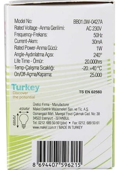 Makel 1W Led Gece Lambası Mavi