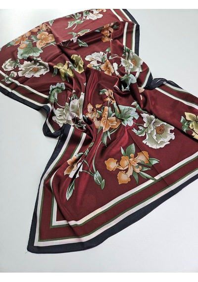 Miorel Scarfs Yeni Sezon Çiçek Desen Vual İpek Şal Fular Silk Scarfs Shawl Hijab Bordo