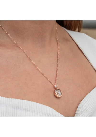 Gümüş Rose Sedef Taşlı Ay Yıldız Hilal Kadın Kolye Rose