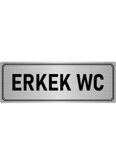 Metal Yönlendirme Levhası, Departman Kapı İsimliği Erkek Wc 7x20 cm Gümüş Renk