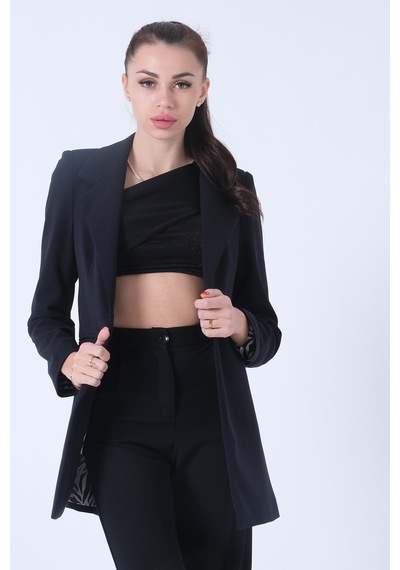 Feminist Lacivert Zebra Astar Detaylı Krep Blazer Ceket 01051201.02 Lacivert