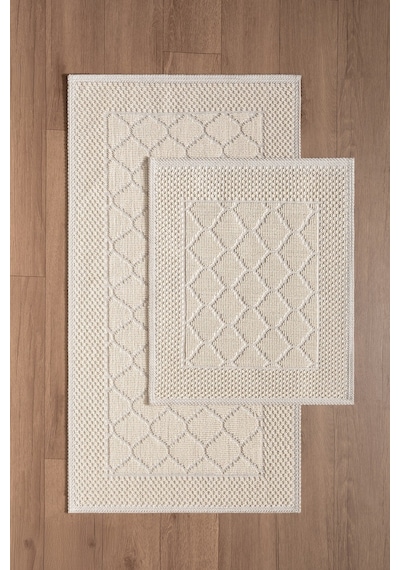 Sakura Sk017a Doğal Pamuk 2'li Banyo Paspas Seti 60x100 60x50cm Kaymaz Taban Makinada Yıkanabilir Kemik