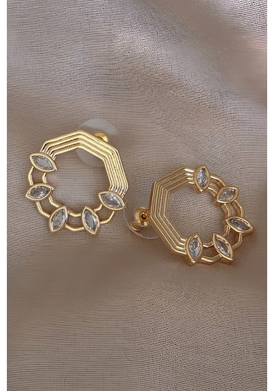 Mirror Damla Çiçek Figür Altıgen Model Çelik Küpe Gold