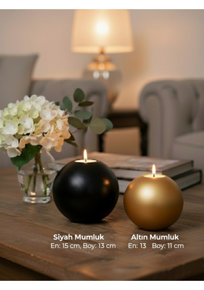 Dekoratif Siyah Gold Renkli 2li Ev,ofis Hediyelik Modern Dekor Obje Seti Tealight Mumlar Dahildir