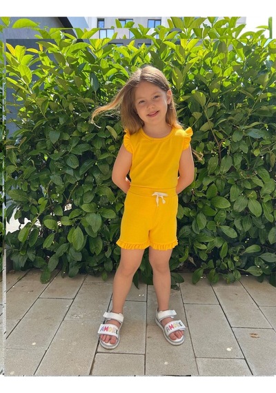 My Kids Wear Fırfırlı Kız Çocuk Şort Takım Sarı