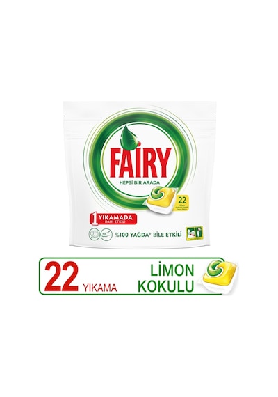 Fairy Hepsi Bir Arada Limon Kokulu 22 Yıkama Bulaşık Makinesi Deterjanı Tableti - Kapsülü