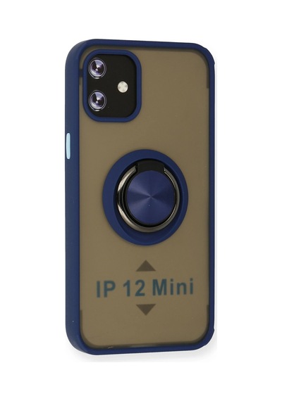 Newface - 703 - iPhone Uyumlu 12 Mini Kılıf Montreal Yüzüklü Silikon Kapak - Csmo-tex - - Lacivert