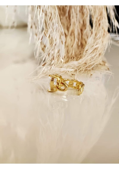 Kalp Model Zirkon Taşlı Model Gold Renkli Kıkırdak Sıkıştırmalı Küpe Earcuff